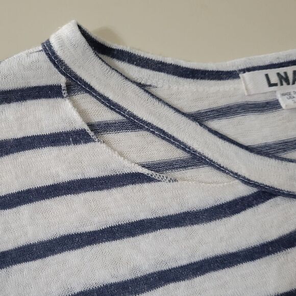 LNA Iles Navy Stripe Distressed Crewneck Short-sleeve Pullover Top - Picture 11 of 16